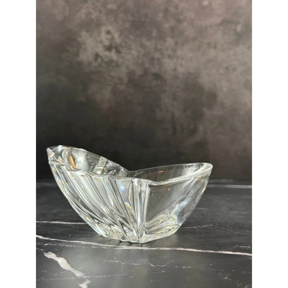Vintage Crystal Mini Crystal Ruffled Heart Shaped Dish Bowl 4 3/4in